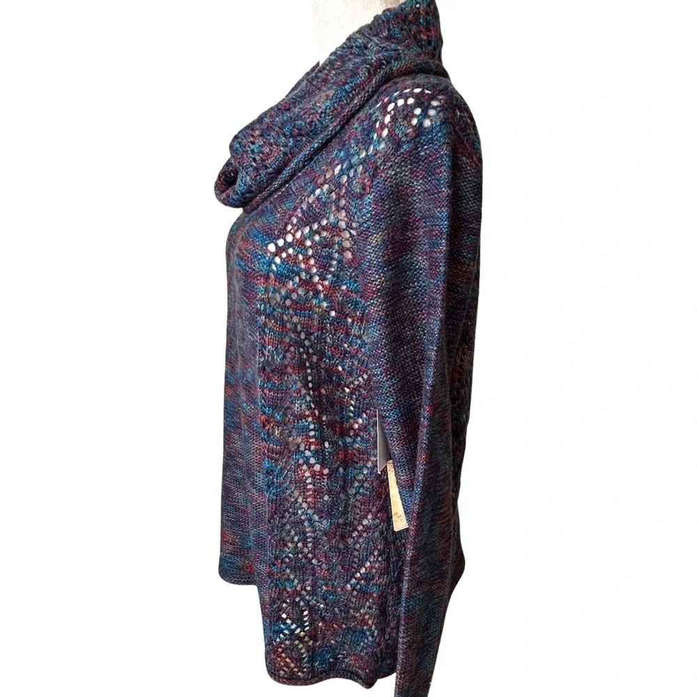 NWT North River Outfitters Cottagecore Cowl Neck Boho Crochet Sweater - M - Blue